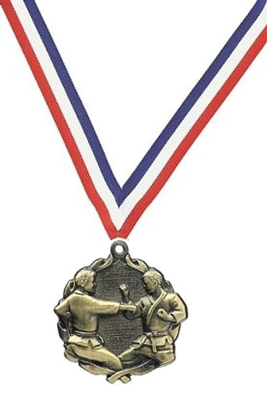 Karate Medal with Red, White & Blue Ribbon - Bridgewater Trophy